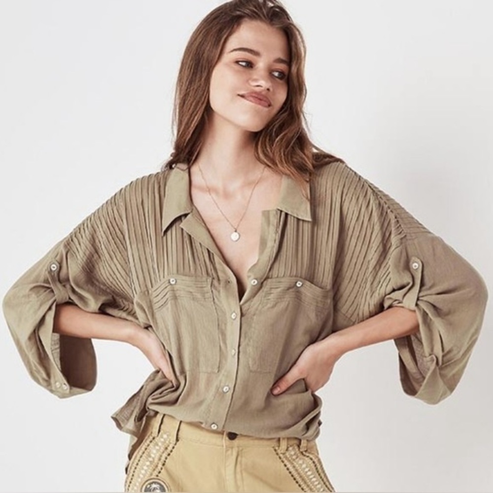 Spell + the Gypsy Collective LINDA Olive Shirt Blouse
